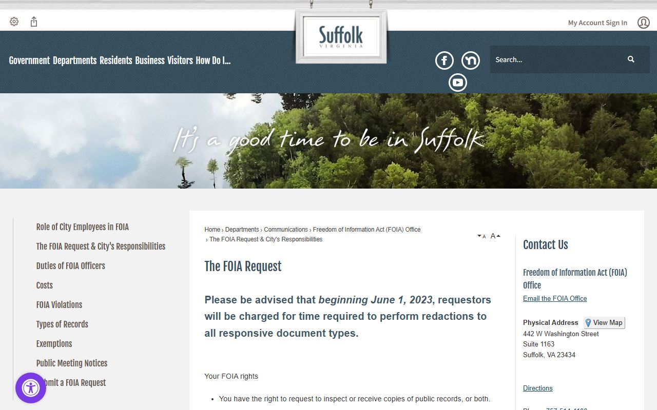 City of Suffolk FOIA information for booking photo records